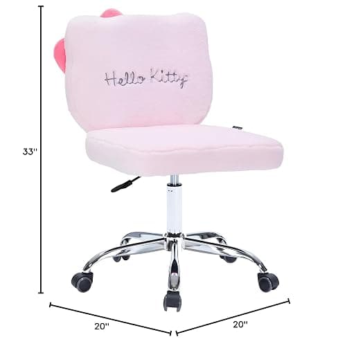 Impressions Vanity Hello Kitty® Teddy Fur Swivel Vanity Chair with Wheels | Adjustable Height 360-Degree Spin Armless Padded Kawaii Cute Desk Chair with Backrest for Makeup Room or Bedroom, Teddy Pink thumbnail 2