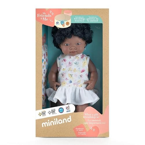 Miniland Baby Doll African Girl 38cm. Made in Spain with vanilla scent. Anatomically correct. My Friends & Me collection thumbnail 7