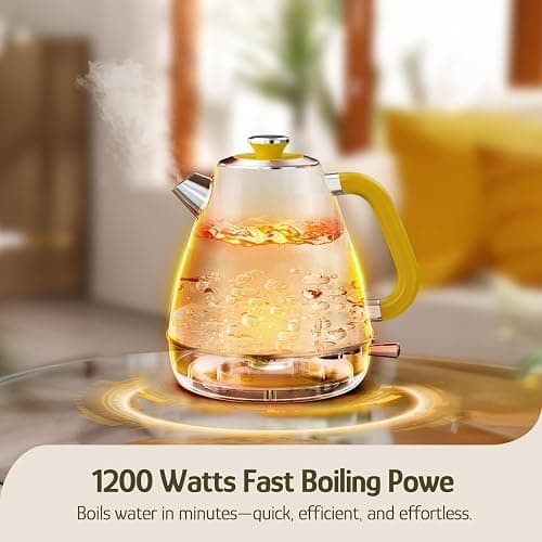 Hazel Quinn X Eduardo Recife Electric Kettle - 1200W Fast Water Boiling, 1.7L/57oz, All 304 Stainless Steel Interior, BPA-Free, Auto Shut-Off, Cordless Retro Teapot with Thermometer - Floral Patterned thumbnail 2