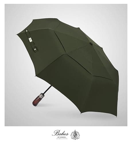 Balios Travel Folding Umbrella with Real Wood Handle Auto Open Close Vented Windproof Canopy - Designed in UK thumbnail 2
