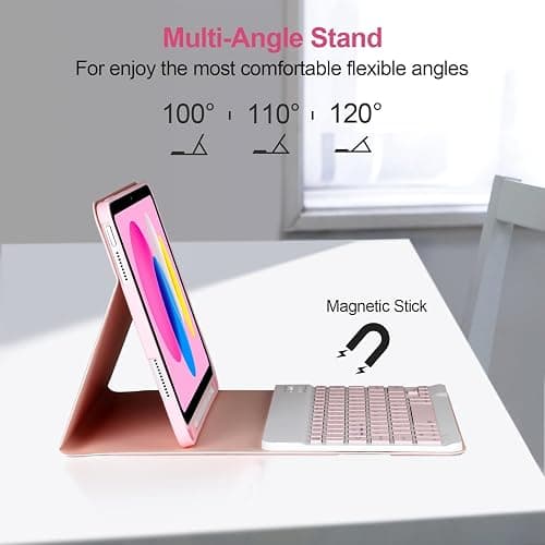 APHBZGE iPad 10th Generation Case with Keyboard,Keyboard Case for iPad 10th Gen 2022 10.9’’Keyboard for iPad 10th Gen with Pencil Holder,Detachable Bluetooth Keyboard Case for iPad 10.9 2022,Pink thumbnail 6