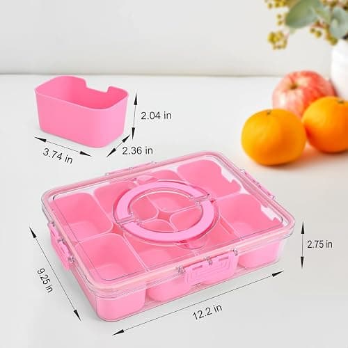 WGBP Snackle Box Container, 8 Compartment Divided Serving Tray with Lid and Handle, Snack Box Container for Candy, Fruit and Snacks, Great for Gatherings, Outings, Parties and Entertaining（Pink） thumbnail 3