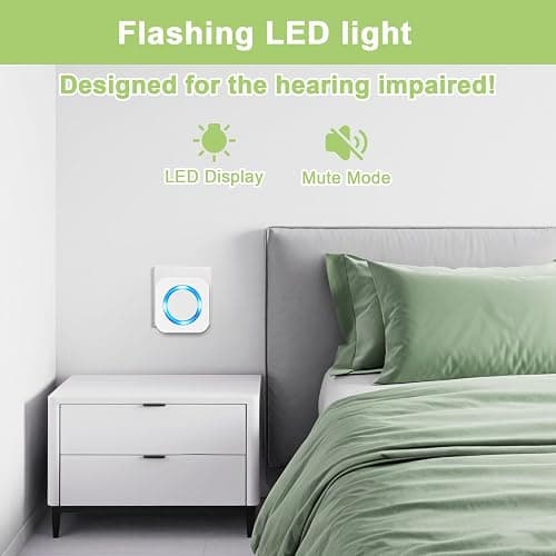 SURFOU Wireless Doorbell,Waterproof Doorbell 2 Push Buttons 2 Plug in Receivers at 1300ft Long Range Door Bell with 55 Chimes 5 Volume Levels Mute Mode LED Flash Wireless Door Bells for Home Classroom thumbnail 6