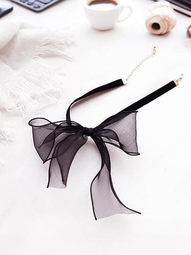 Fanquility Sexy Bow Chokers Necklace Vintag Lace Black Choker Soft Velvet Bow Necklace for Women Knot Necklace Collar Jewelry Gifts for Halloween Cosplay thumbnail 7