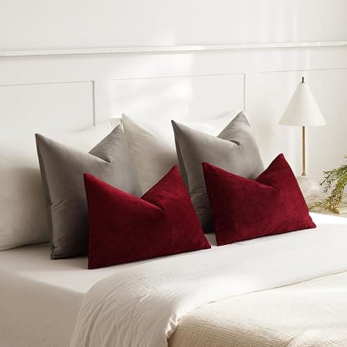 DEZENE Throw Pillow Covers 18x18 Light-Grey: Pack of 2 Cozy Soft Velvet Square Modern Luxury Decorative Throw Pillow Cases for Sofa Couch Living Room Bed Home Decor thumbnail 5