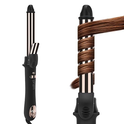 Prizm Rotating Curling Iron, 1inch/25mm Automatic Hair Curler for Long Hair, Self Spinning Barrel, 250-450°F with LCD Display, Auto-Shut Off & Dual Voltage, Black - Image 1