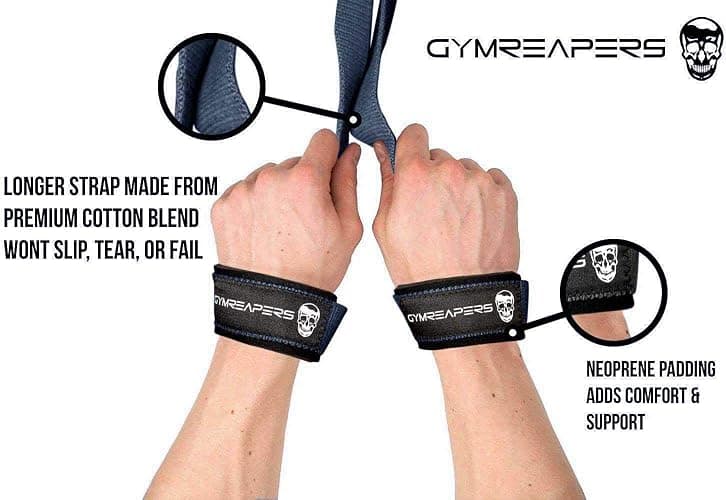 Gymreapers Lifting Wrist Straps for Weightlifting, Bodybuilding, Powerlifting, Strength Training, & Deadlifts - Padded Neoprene with 18 inch Cotton thumbnail 2