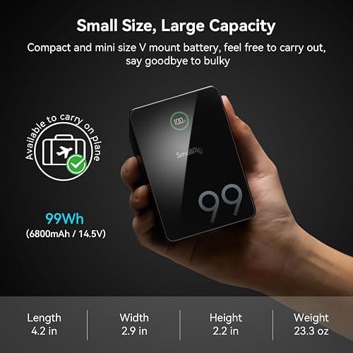 SMALLRIG V Mount Battery VB99 Pro, 99Wh / 6800mAh Mini V-Mount Battery | 100W Output, 2.5H Full Charge, PD 3.0 Fast Charging, for Filmmakers, Cameras, Camcorders, Phones, Monitors, Video Lights thumbnail 5