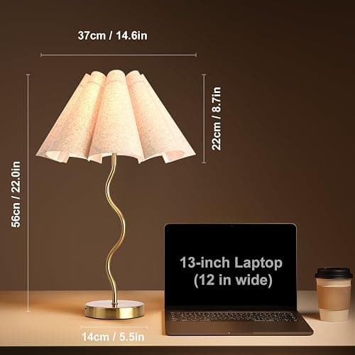 KUNJOULAM Small Table Lamp, Bedside Nightstand Lamp with Umbrella Form Fabric Lampshade, Morden Mini Desk Lamp for Bedroom Home Office Decor thumbnail 3