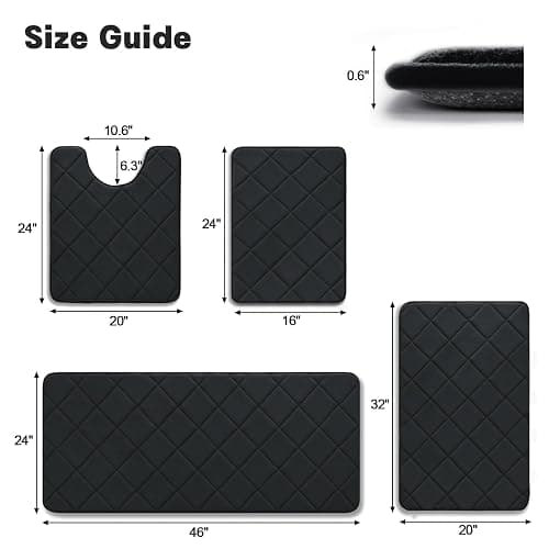 YIHOUSE Bathroom Rug Set, 4 Non Slip Memory Foam Bath Mats, Machine Washable, Water Absorbent for Tub, Toilet and Floor (Black) thumbnail 2