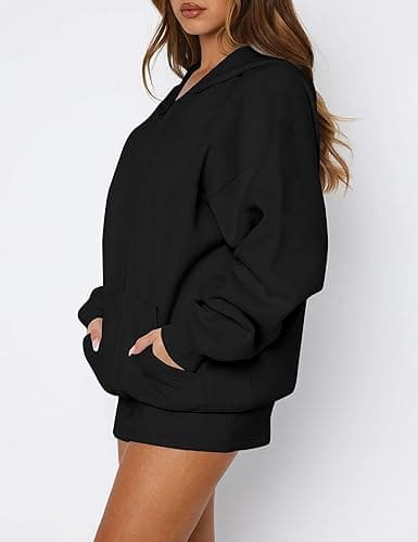JEIBKOUY Oversized Zip Up Hoodie for Women Fleece Long Sleeve Hooded Sweatshirts Cute Y2k Jackets 2025 Fall Winter Clothes thumbnail 3