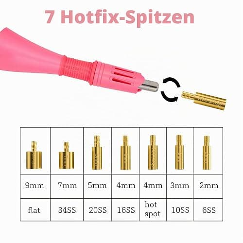Baxczomx Hotfix Applikator Set, Hotfix Strasssteine Applikator mit 7 Applikatorspitzen, 2 Boxen Hotfix Strasssteine Glitzersteine für Textilien, Hotfix Strass Applikator für DIY Kleidung Schuhe (Rosa) thumbnail 3