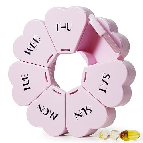 MOLN HYMY Cute Weekly Pill Box 7 Day, Heart Shaped Pill Case Organizer 1 time a Day, Purple Pink Pill Container Once Daily, Large Medicine Dispenser for Vitamin/Fish Oil/Medication/Supplements thumbnail 2