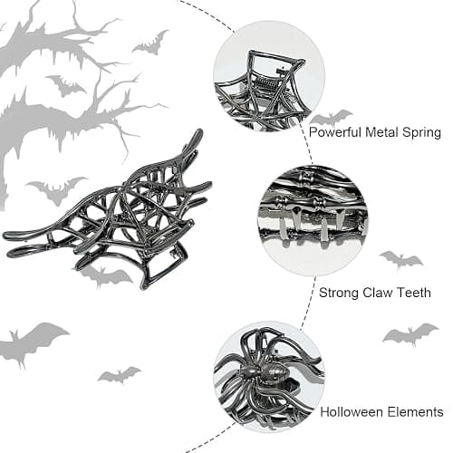 Parcce 3 Pieces Large Metal Spider Net Hand Hair Claw Clips for Women and Girls Thick Long Hair, Nonslip Skeleton Spooky Barrette Headband Hair Styling Accessories for Halloween Christmas Gifts thumbnail 6