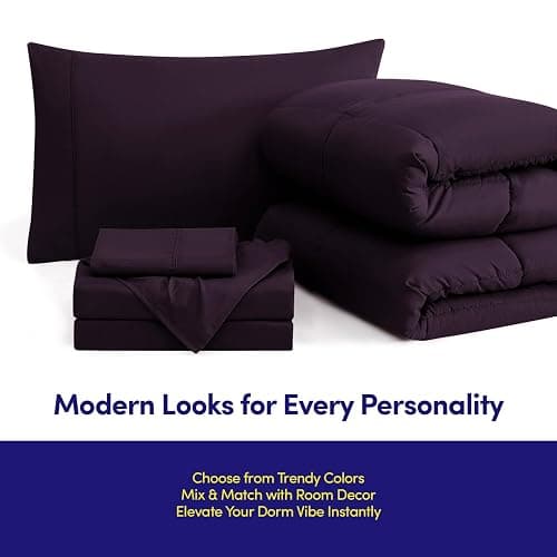 Dorm Room Essentials College Bedding Comforter Set 5 Piece Twin XL Size Bed in a Bag for College Students Boys and Girls, Twin XL, Purple thumbnail 4