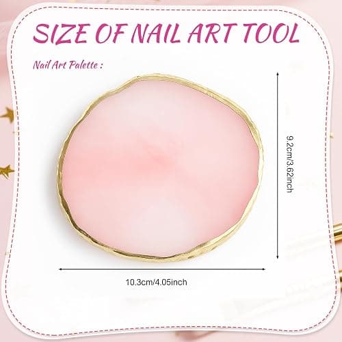 Pengxiaomei 2 Pcs Resin Green Pink Nail Art Palette, Nail Polish Palette Nails Tools Gold Edge Nails Supplies thumbnail 3