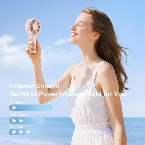 Mizong Portable Handheld Fan, USB Personal Fan Rechargeable Battery Operated 10H Working Cooling Time Mini Small Design with Base for Desktop/Travel/Outdoor/Vacation/Concerts/Lash Makeup-Pink thumbnail 3