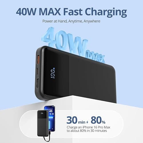 ZUOGGPET Portable Charger with Built in Cables, Power Bank with Cords Wires, Slim 10000mAh Travel Battery Pack 6 Outputs 3 Inputs 3A Fast Charging for Samsung Google Pixel LG Moto iPhone iPad, 1 Pack thumbnail 5