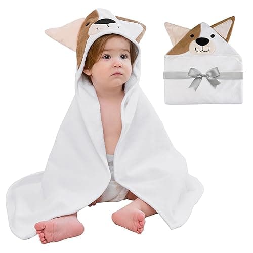Mooreeke 1 Pack Toddler Towel - 100% Cotton Toddler Hooded Towel - Soft Baby Bath Towel with Hood for Newborn - Comfort Towel for Baby Girls and Boys - Animal Shaped (Puppy)