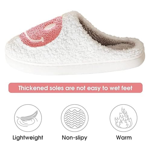 Smile Face Slippers for Women Happy face slippers Retro Soft Plush Warm Slip-on Slippers, Cozy Indoor Outdoor Slippers - 8.5-9.5 Women/7.5-8.5 Men - Pink thumbnail 3