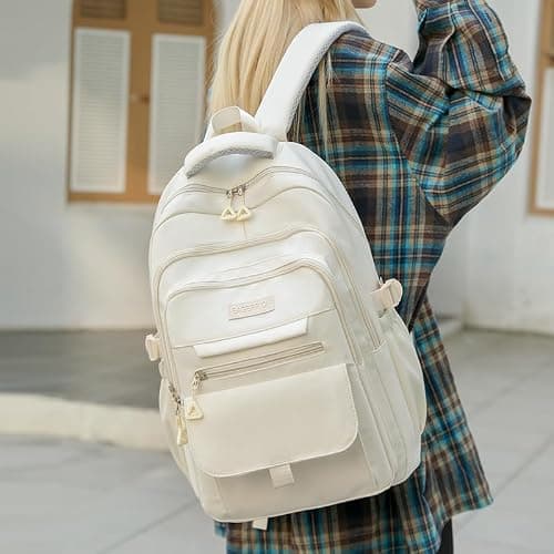 School Cute Aesthetic Backpack Girls Backpack for Students Kids Teen Girls Large Capacity Bookbags College Backpacks Laptop Lightweight Bookbag Casual Travel Daypacks School Bag（White） thumbnail 4