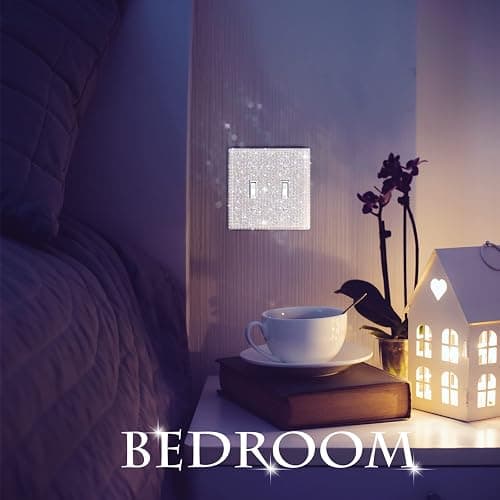 Shiny Rhinestones Wall Plate Light Switch Cover Plate Decorative Wall Bling Outlet Cover for Bedroom Accessories Home Decor(2-Gang Toggle,Silver) thumbnail 4