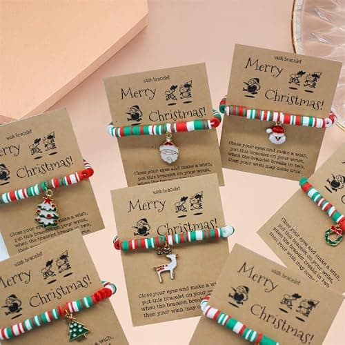 VALIJINA 7 Pcs Christmas Bracelet Set Stretch Bracelets with Christmas card Heishi Surfer Christmas Bracelets bulk bracelets for Women xmas gifts thumbnail 6