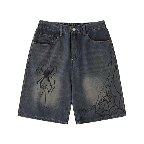 POHADON Y2K Blue Denim Shorts Summer Casual Loose Straight Leg Unisex Baggy Jeans Shorts Jorts Grunge Harajuku Streetwear thumbnail 7