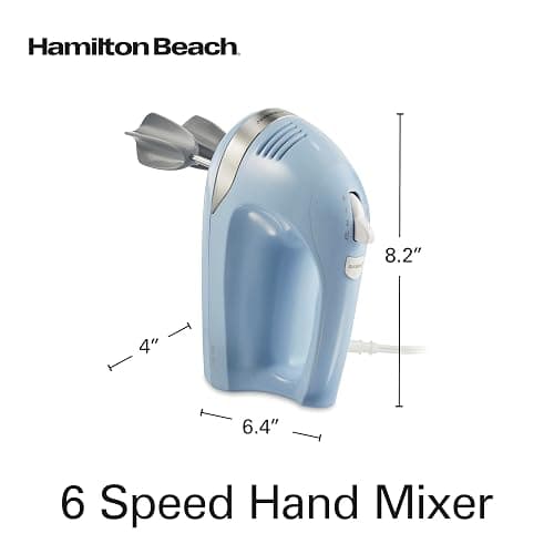 Hamilton Beach 6-Speed Electric Hand Mixer With Easy Clean Beaters | Traditional Beaters | Dough Hooks | Whisk | Snap-On Storage Case | 275 Watt Motor | Blue | 62677J thumbnail 2