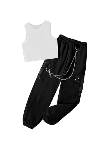 Ecolala Girls' 2 Piece Outfits Sleeveless Crop Tank Tops and Cargo Pants Clothing Set - Image 1