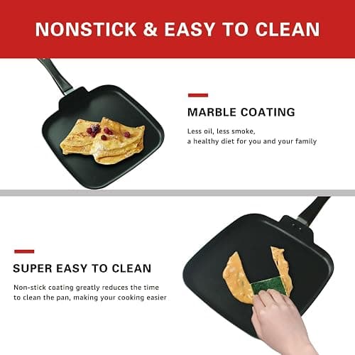 LECOOKING 10 Inch Square Griddle Pan, Nonstick Grill Pan for Cooking Eggs, Omelettes, and More, Griddle Cookware, PFOA Free thumbnail 5