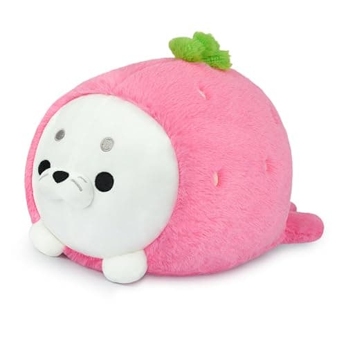 Hkojewp Cute Strawberry Seal Plush Pillow, Soft Chubby Seal Plushie Animal Toy for Kids, Girlfriend, Boys (13 Inch) - Image 1