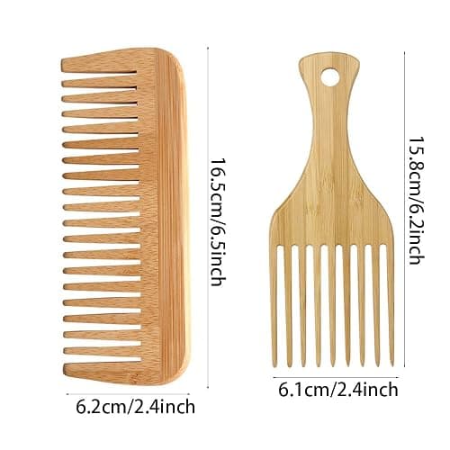 LZZEM 2Pcs Wide Tooth Wooden Comb Set Natural Sandalwood Afro Pick Comb for Gentle Detangling Anti-Static & Scalp Massage Eco-Friendly for Curly Wavy Thick or Straight Hair, Women & Girls thumbnail 6