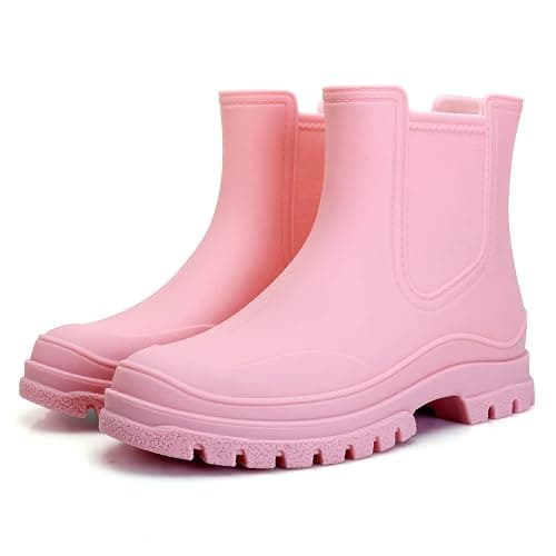 Women's Rain Boots, Comfortable Elastic Adult Ankle Booties, Fashion Mid Heel Chelsea Boots, Waterproof Non-Slip Chunky Platform Lug Sole Short Garden Boots - Image 1
