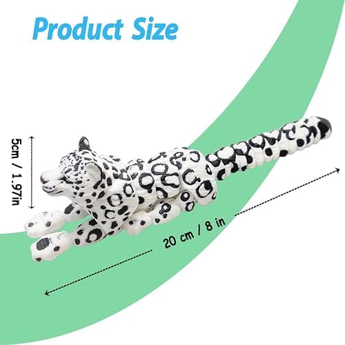 BuQueHM 3D Printed Animals – 8in Snow Leopard Flexible Articulated 3D Animals for Stress Relief & Unique Desk Decor thumbnail 3