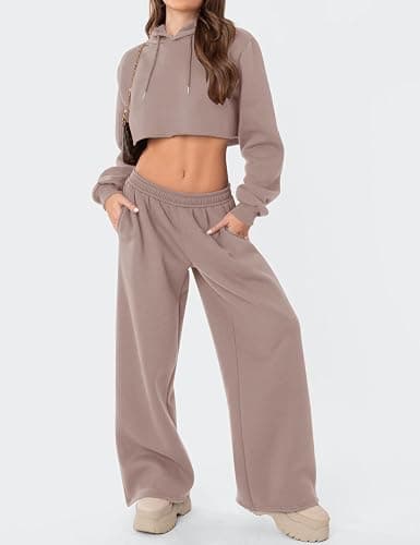 LOMON Wide Leg Sweatpants Women Fleece Sweat Pants Fall Clothes 2025 Teen Girl Baggy Jogger Sweatpant with Pockets thumbnail 3