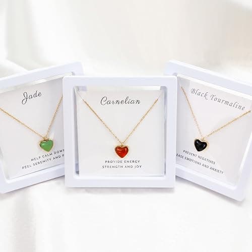 SmileBelle Heart Necklace for Women,Black Tourmaline Protection Red Carnelian Rose Quartz Necklace as Easter Basket Stuffers,Pink Jewelry Moonstone Green Necklaces as ST Patricks Day Jewelry for Women thumbnail 3