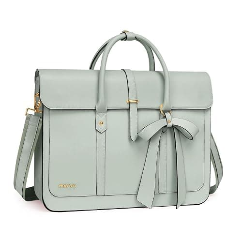 MOSISO Laptop Bag for Women, 15-15.6 inch PU Leather Laptop Shoulder Bags Convertible Backpack, 16 inch Messenger Bags Casual Handbag Work Briefcase Travel Computer Bag with Bowknot, Sage Green - Image 1
