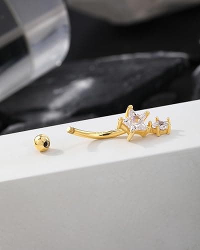Agrewd 14K Gold Plated Belly Button Rings - Dangle Star 925 Sterling Silver Navel Rings for Women - 14G Belly Piercing Jewelry thumbnail 5