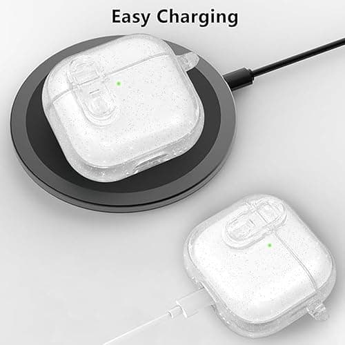 AZGYIAI (with Safety Lock) Clear Case Compatible with Apple AirPods 4 Cases 2024, Soft TPU Transparent for AirPods 4th Generation Cases with Cute Cherry Keychain for Women Grils (Glitter Clear) thumbnail 3