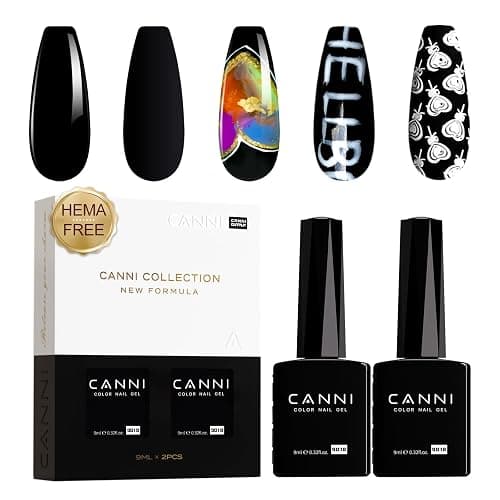 CANNI 2Pcs Hema-Free Black Gel Nail Polish Set- 2Pcs Black Colors Gel Polish Kit, Soak Off LED Nail Gel Manicure Kit DIY at Home Salon Gifts for Women Girls thumbnail 8