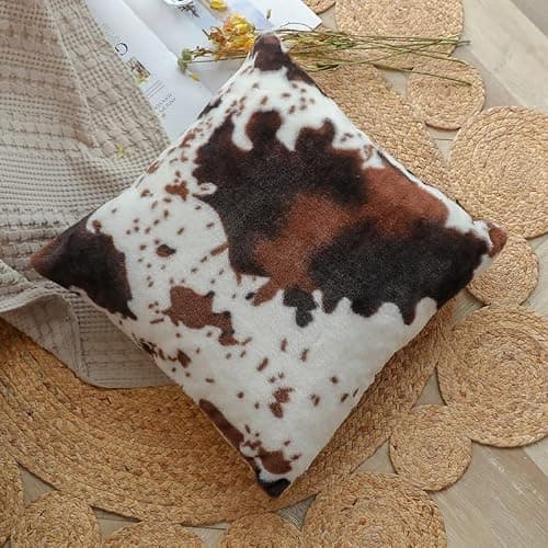 TOMWISH Cowhide Animal Black White and Brown Faux Fur Throw Pillow Covers 18x18 Set of 2 for Chair Bedroom Living Room Sofa Couch Bed Outdoor Double Sided Printing Furry Soft Cozy Pillow Covers thumbnail 5