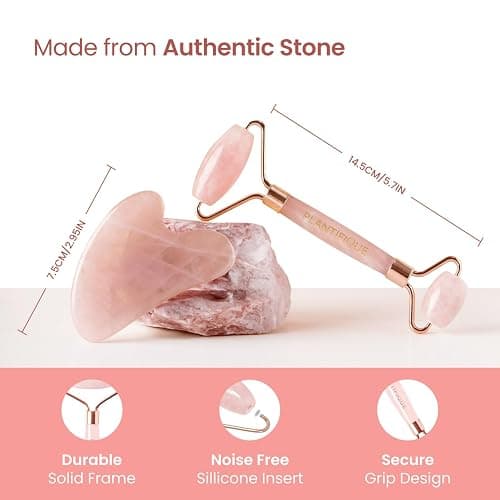 PLANTIFIQUE Rose Quartz Gua Sha & Face Roller Set, Certified Face Massager | Guasha Facial Tool & Roller for Lymphatic Drainage & Face Sculpting - Reduce Puffiness & Relieve Tension - Skin Care Gifts thumbnail 5