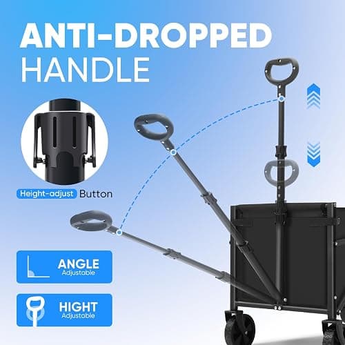 Sekey Wagon Cart with Wheels with 220LBS Capacity,Heavy Duty Wagon Carts Foldable,Lightweight Utility Portable Cart for Grocery, Shopping, Garden, Camping. Black thumbnail 5