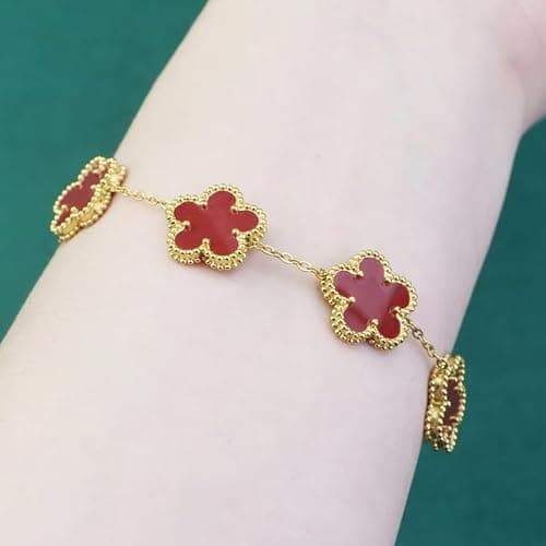 RWQIAN Gold Plated Five Leaf Lucky Clover Bracelets for Women,White/Black/Red/Green/Blue/Pink Clover Link Flower Charm Bracelets,Adjustable Clover Bracelet Chain Jewelry Gifts Trendy for Birthday thumbnail 2