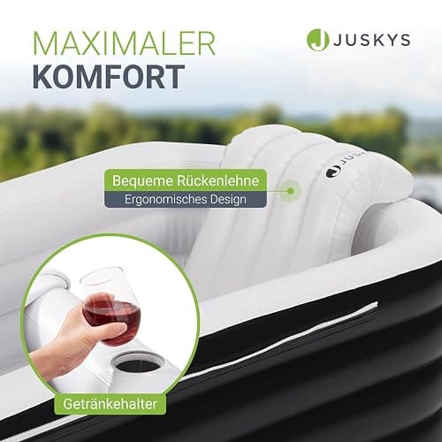 Juskys Aufblasbare Badewanne M - Outdoor Wanne für Erwachsene, faltbare, mobile Eistonne mit Rückenlehne für den Balkon, Eisbad mit Abdeckung & Pumpe thumbnail 5