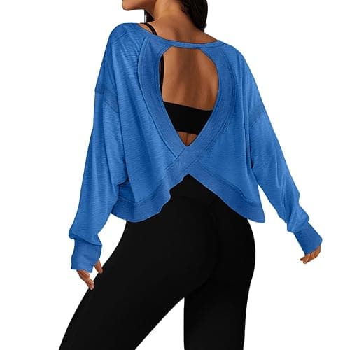 UNIANKIYA Open Back Workout Tops for Women Long Sleeve Cropped Athletic Clothes Gym Running Yoga Low Impact Sports T Shirts - Image 1