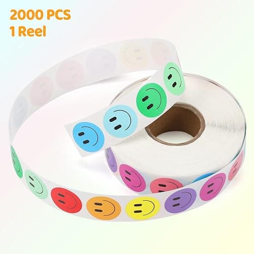 Wercokt 2000PCS Happy Face Stickers, 1 Inch, 10 Colors, Stickers for Kids Reward, Water Bottle Smiling Stickers, for Student Planner and School Classroom Teacher Charts Calendar Gift Wrapping thumbnail 4