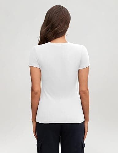 CE' CERDR 3/5 Pack Womens T Shirts Crew Neck Short Sleeve Shirts for Women Casual Basic Fitted Stretchy Tee Tops thumbnail 5