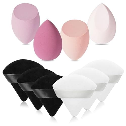 MAGIMODAC 6pcs Make Up Velvet Powder Puffs & 4pcs Makeup Sponges Set, Professional Beauty Make-up Set Triangle Face Powder Puff Dry Wet Use for Foundation Cream and Powder (Pink) - Image 1